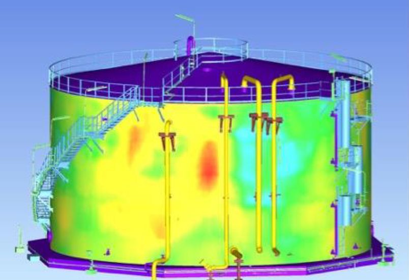 Tank 3D model with a geometric-deviation heatmap